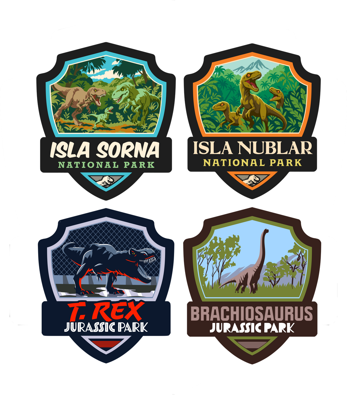 Set of 4 Jurassic Park Stickers